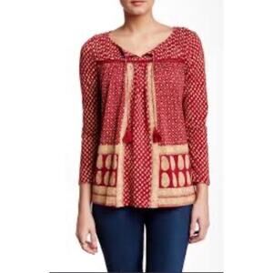 Lucky Brand Women's Red/Tan Tassel Tunic Blouse - S NWT